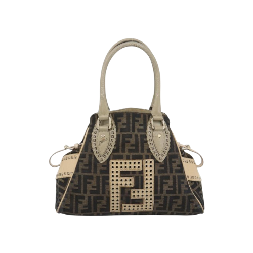 FENDI Zucca Canvas Hand Bag Black Brown