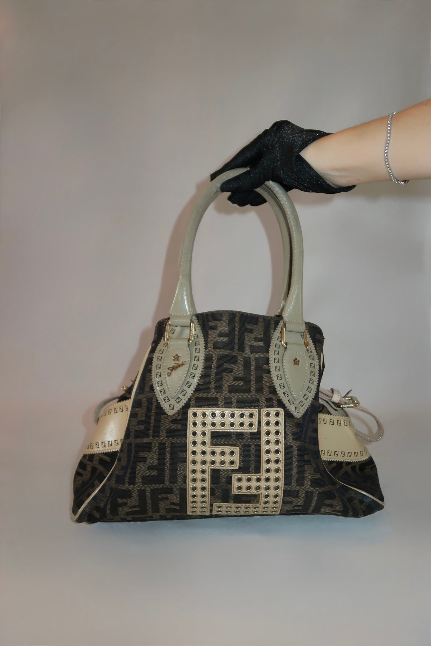 FENDI Zucca Canvas Hand Bag Black Brown