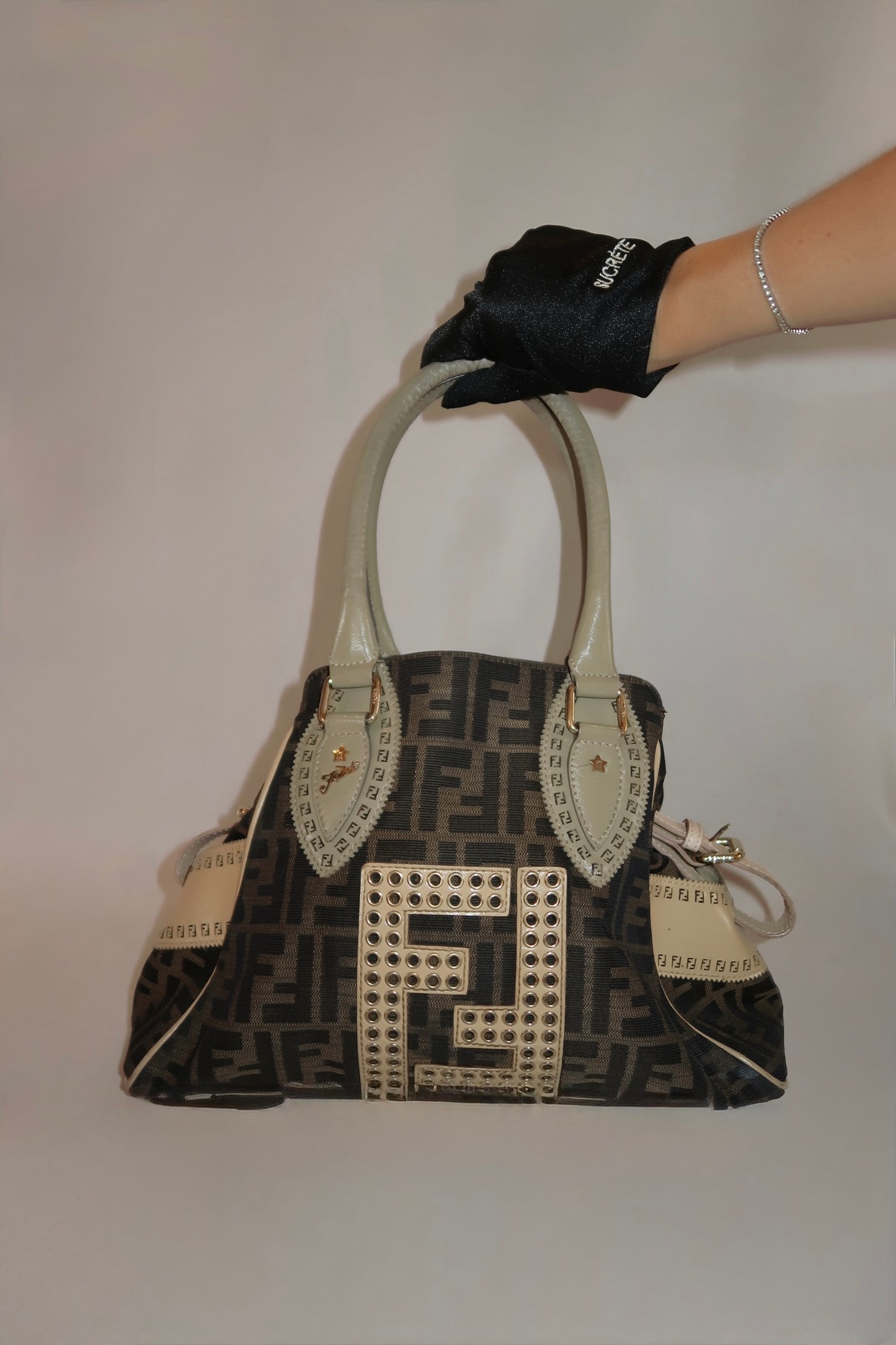 FENDI Zucca Canvas Hand Bag Black Brown