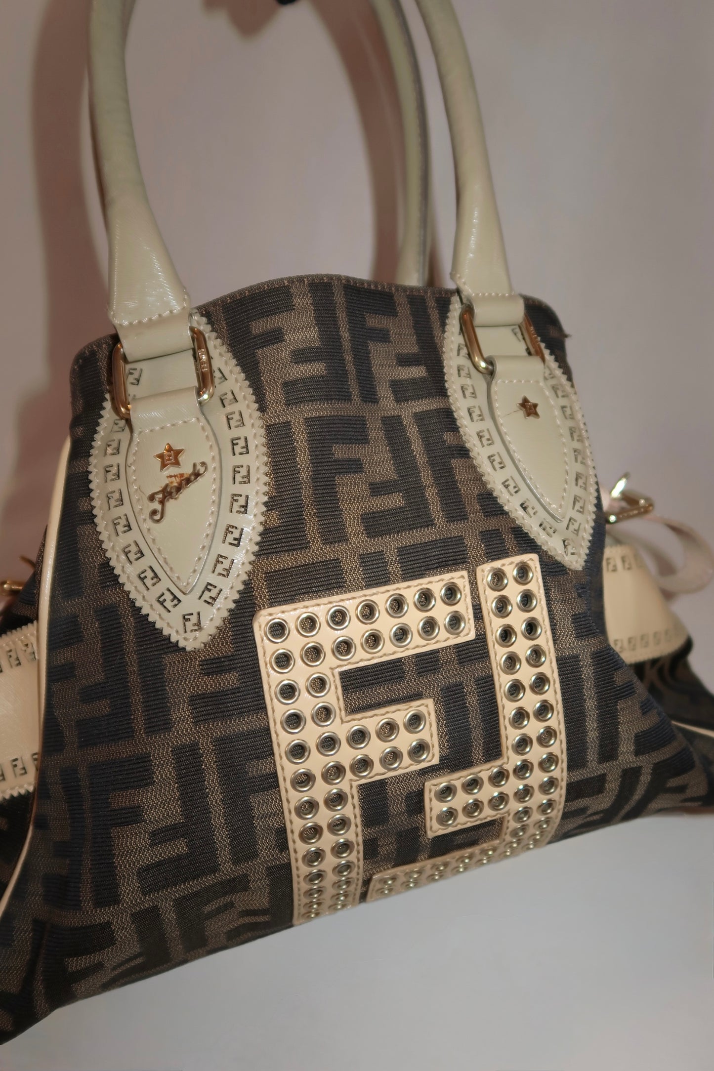 FENDI Zucca Canvas Hand Bag Black Brown