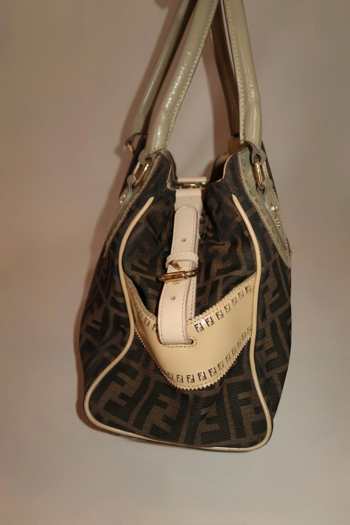 FENDI Zucca Canvas Hand Bag Black Brown