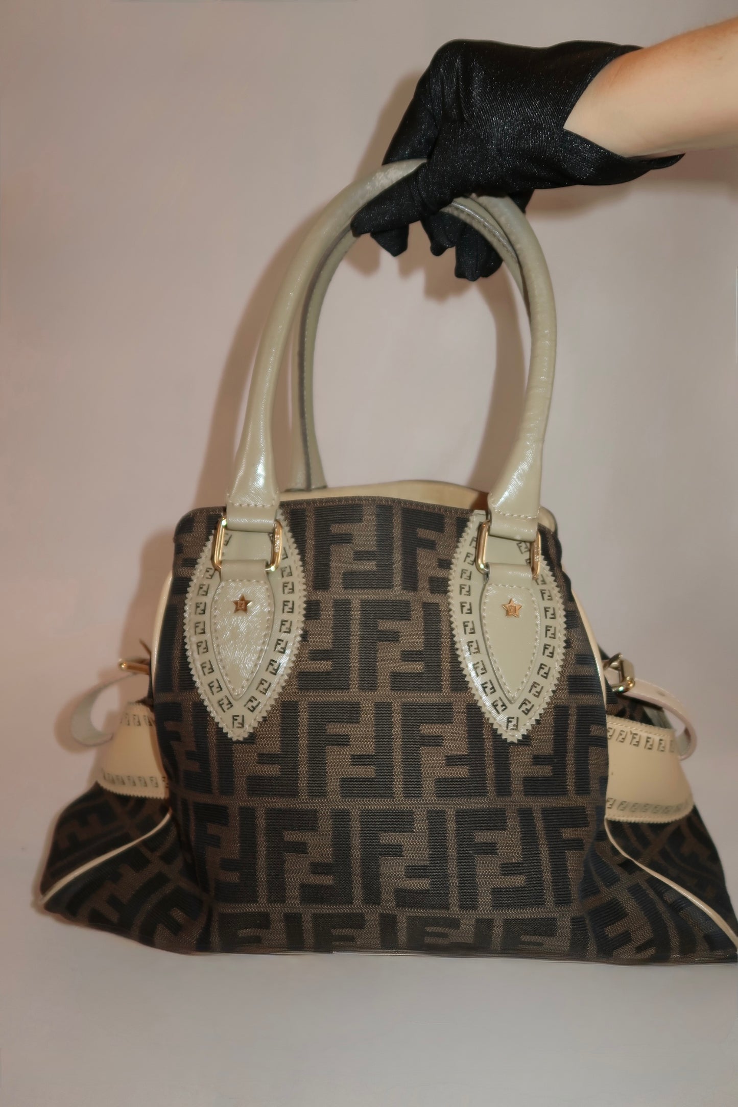 FENDI Zucca Canvas Hand Bag Black Brown