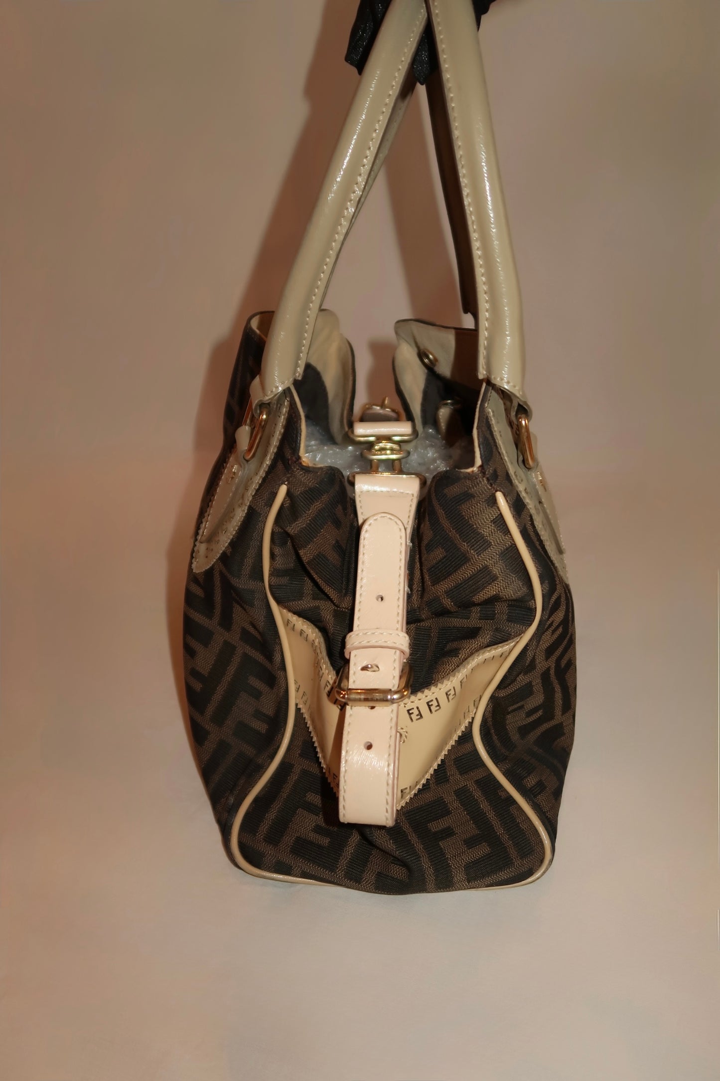 FENDI Zucca Canvas Hand Bag Black Brown