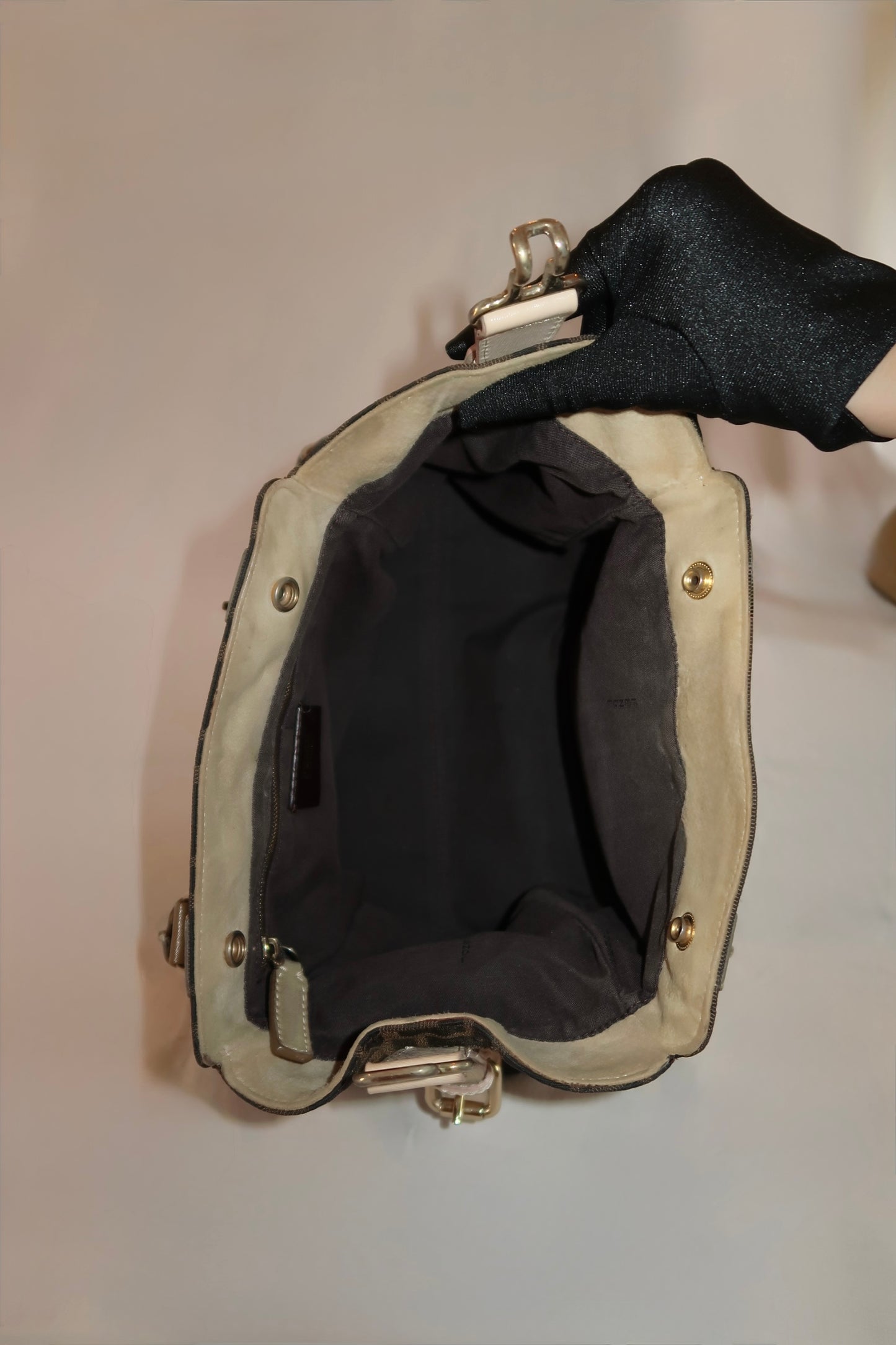 FENDI Zucca Canvas Hand Bag Black Brown
