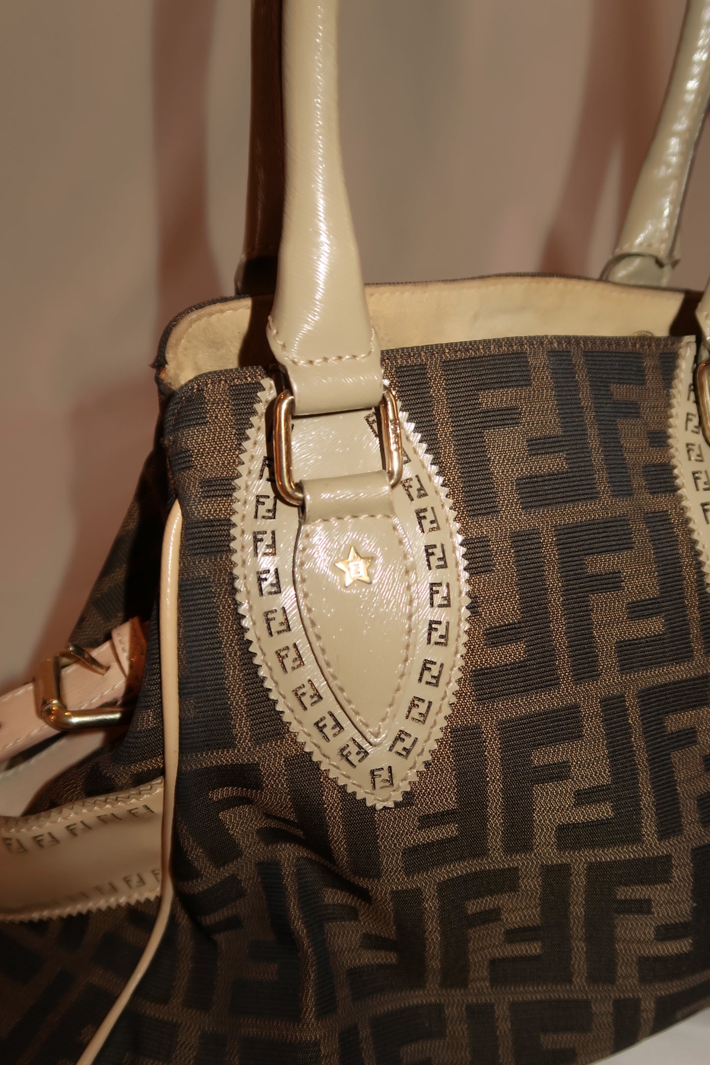 FENDI Zucca Canvas Hand Bag Black Brown