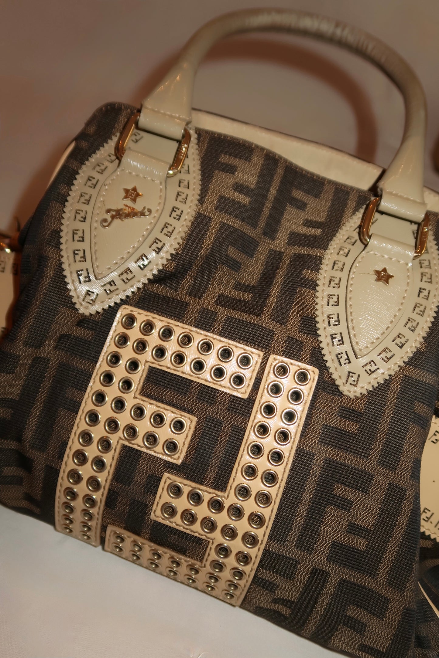 FENDI Zucca Canvas Hand Bag Black Brown