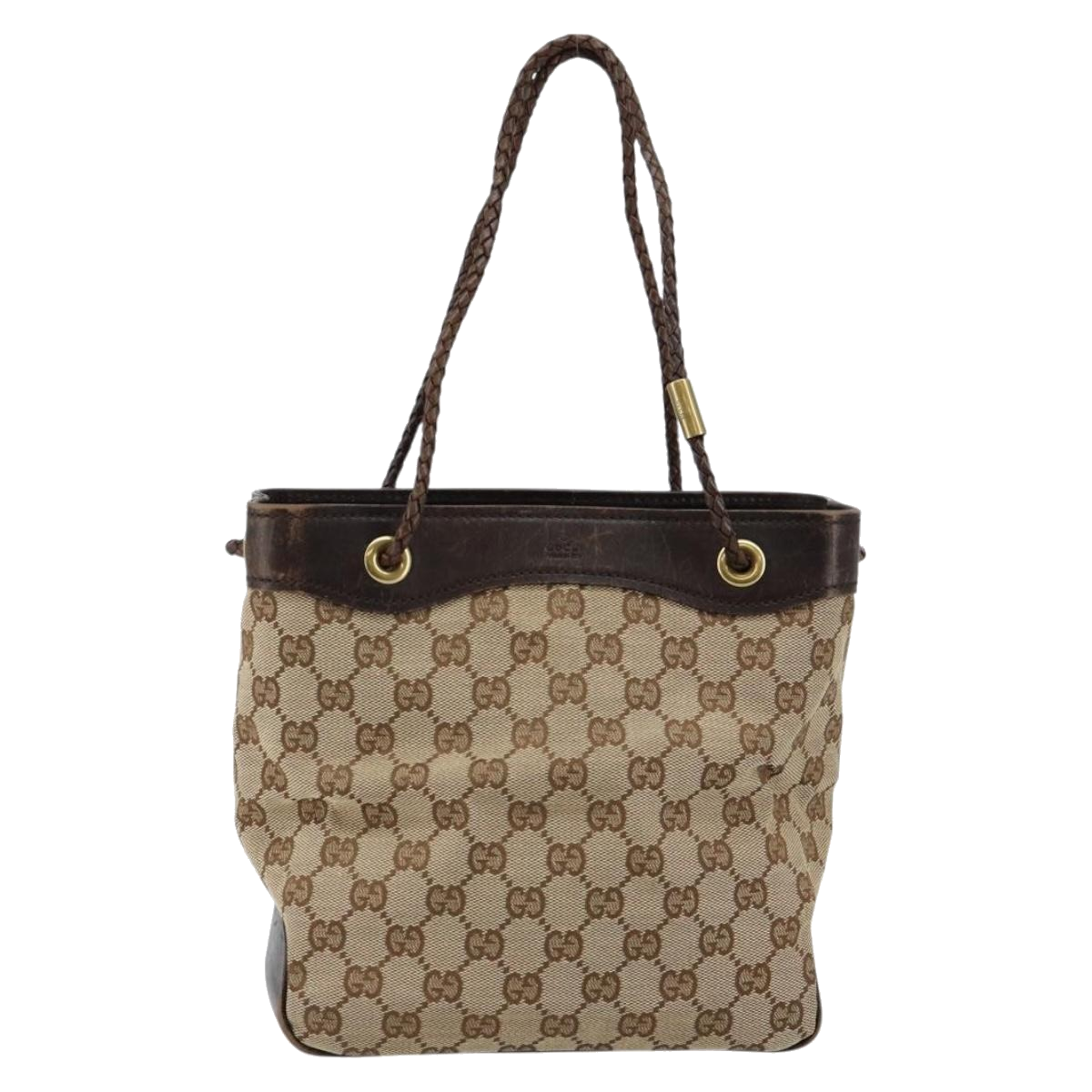 Gucci Canvas Shoulder Bag Beige Gold