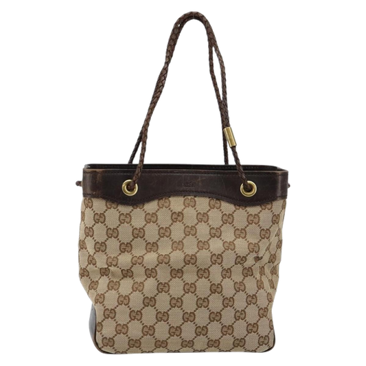 Gucci Canvas Shoulder Bag Beige Gold
